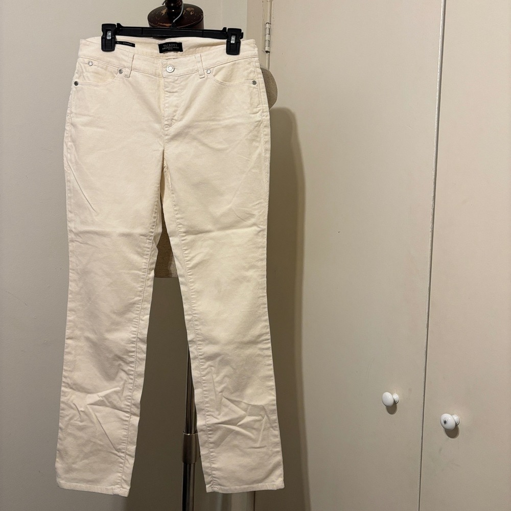 Talbots Flawless Five-Pocket Corduroy Pants Cream Petite 4P Straight Leg Stretch
